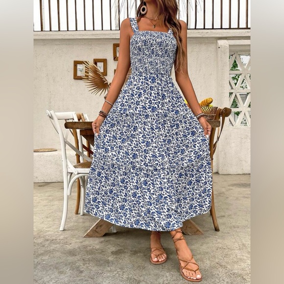 SHEIN Blue and White Halter Sundress Maxi - Picture 3 of 5